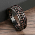 Fashion Accessories Men, Multi Layered Vintage Leather Bracelet, Braided Rope Bracelet, Alloy Magnetic Buckle Design