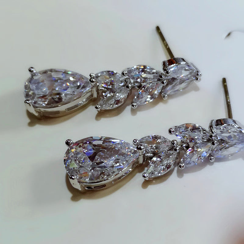 New Fashion Bridal Accessories Huitan Women Drop Earring, Wedding Band Jewelry Leave Water Drop Shape, Cubic Zirconia