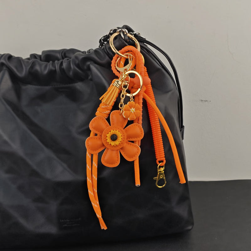Leather Sunflower Bag Charm Keychain for Women Fashion Accessory Gift