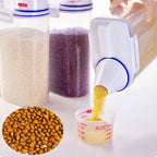 Plastic Dog and Cat Food Storage Container with Measuring Cup - Moisture-Proof, Sealed Pail for Pet Supplies