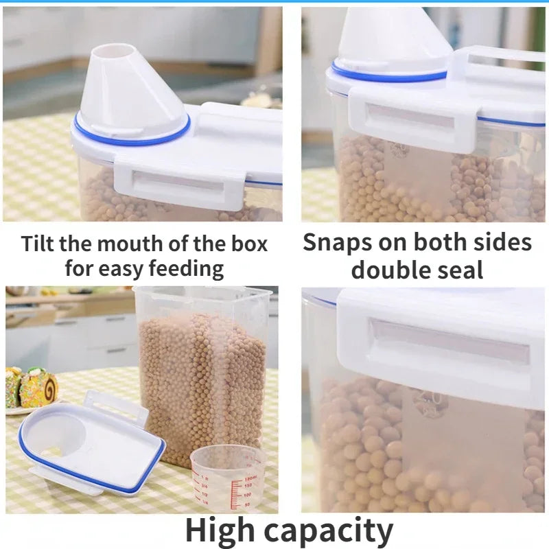 Plastic Dog and Cat Food Storage Container with Measuring Cup - Moisture-Proof, Sealed Pail for Pet Supplies