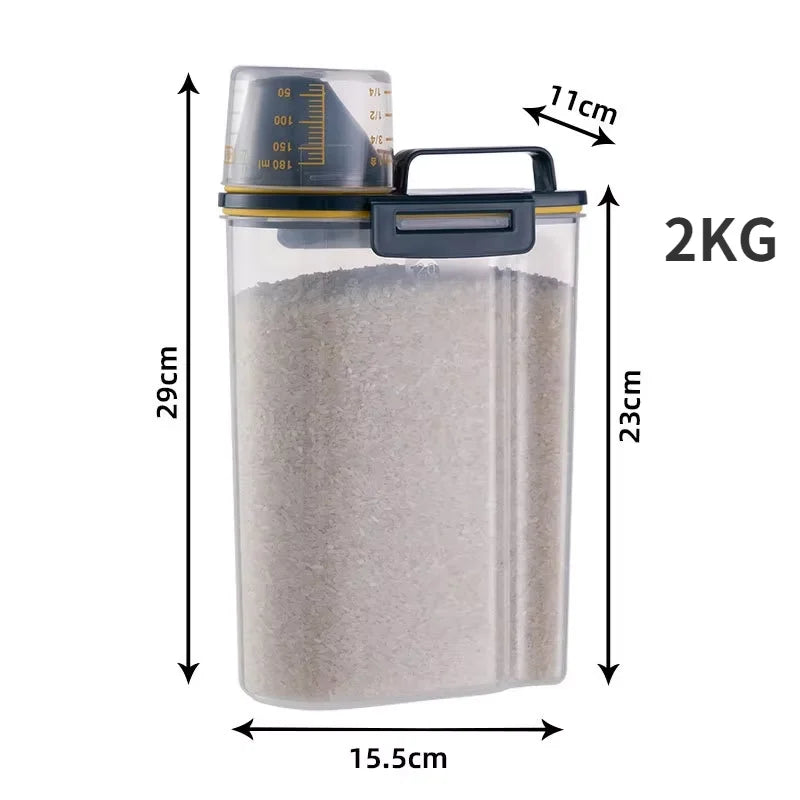 Plastic Dog and Cat Food Storage Container with Measuring Cup - Moisture-Proof, Sealed Pail for Pet Supplies