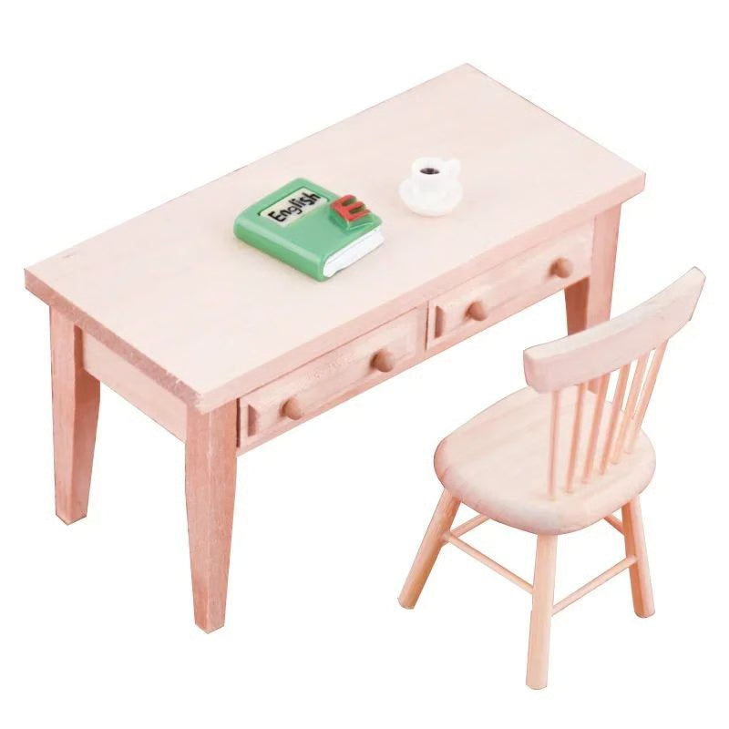 Miniature Dollhouse Study Desk with Books – Realistic Tiny Furniture Decor