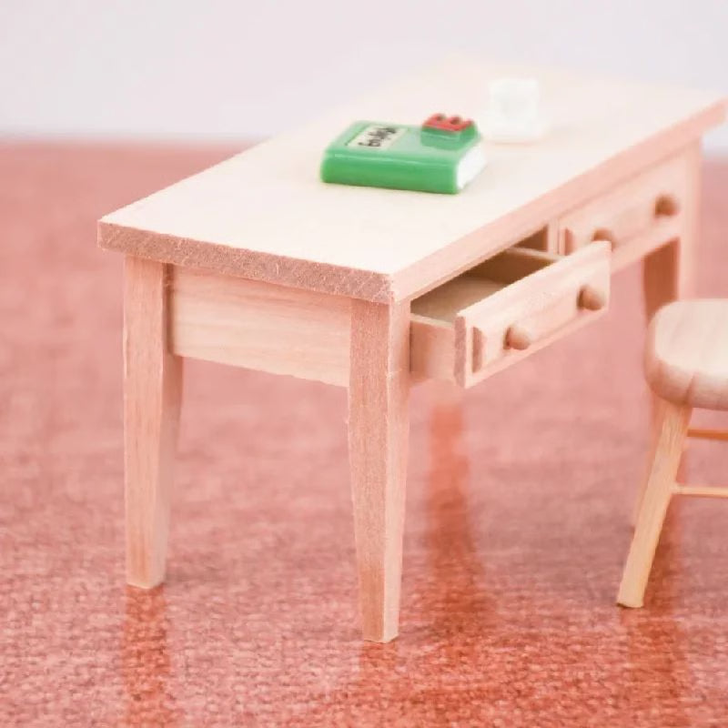 Miniature Dollhouse Study Desk with Books – Realistic Tiny Furniture Decor