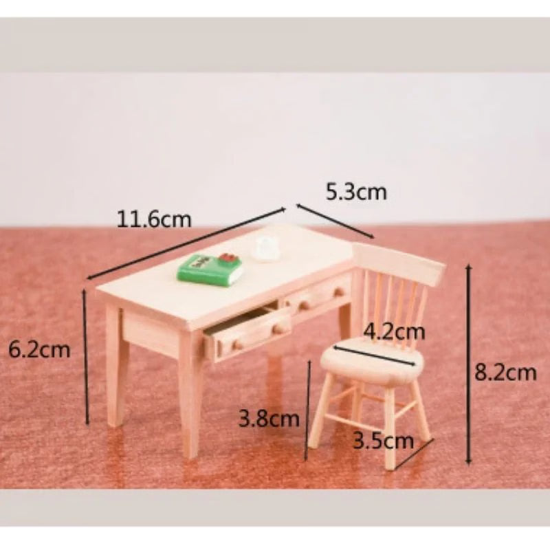 Miniature Dollhouse Study Desk with Books – Realistic Tiny Furniture Decor