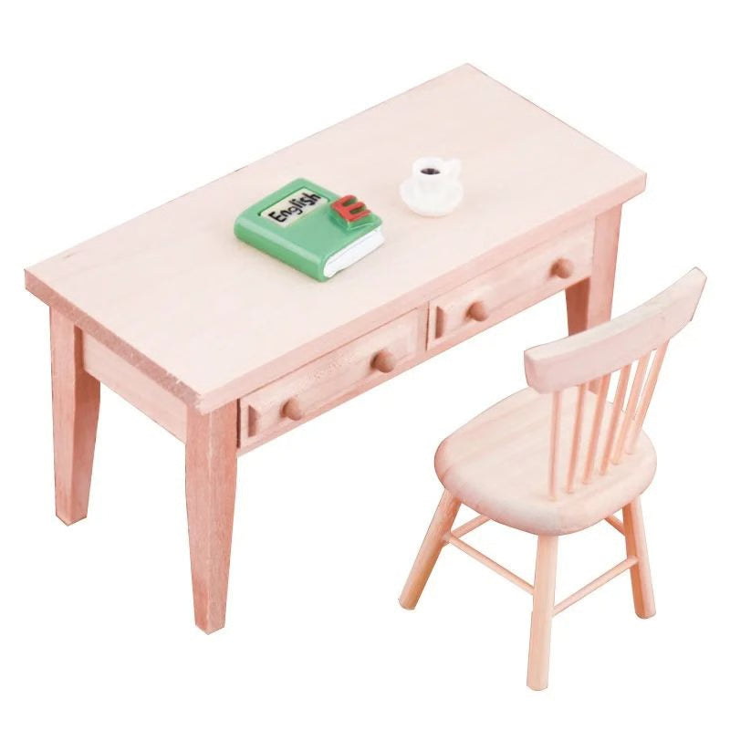 Miniature Dollhouse Study Desk with Books – Realistic Tiny Furniture Decor