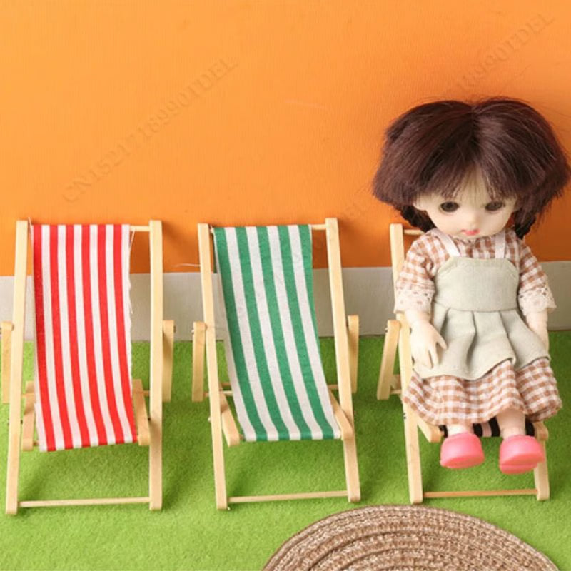 Mini Wooden Beach Chair Dollhouse Furniture